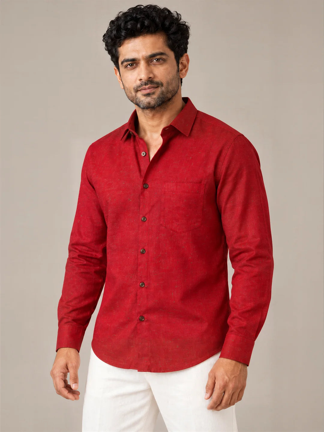 Red Dark Slub Full Sleeve Shirt