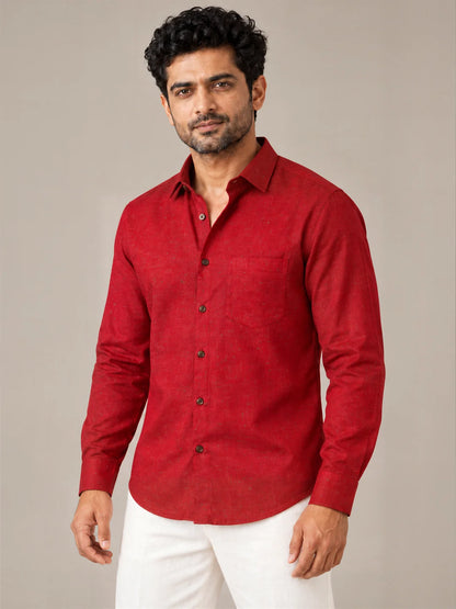 Red Dark Slub Full Sleeve Shirt