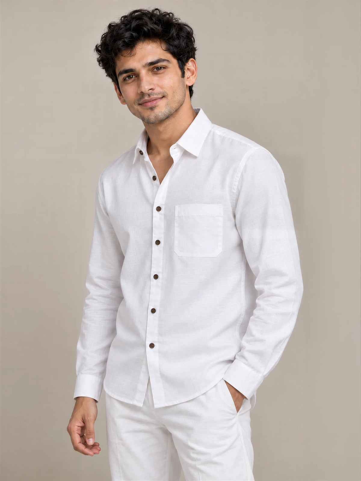 White Milky Cotton Full Sleeve Shirt