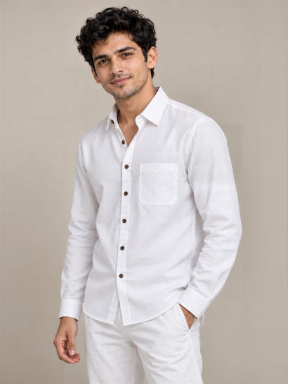 White Milky Cotton Full Sleeve Shirt