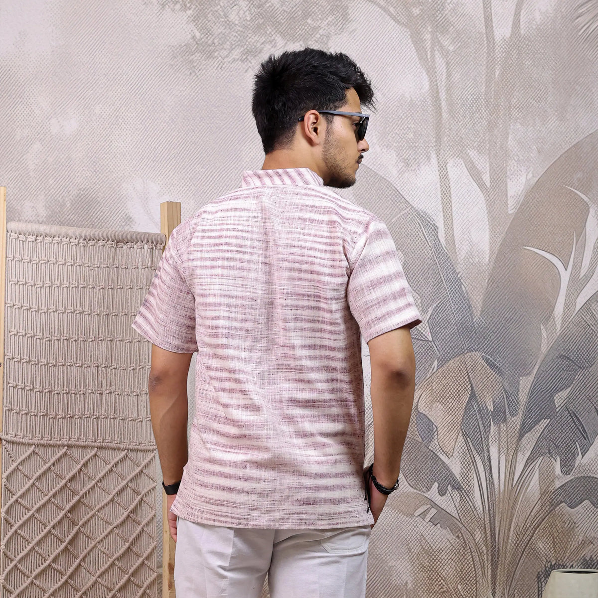 Purple Pure Cotton Zebra Fabric Half Sleeve Short Kurta