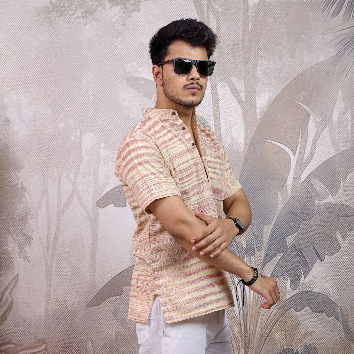 Pink Pure Cotton Zebra Fabric Half Sleeve Short Kurta