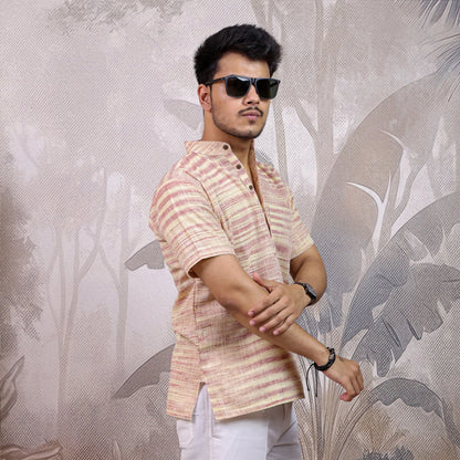 Pink Pure Cotton Zebra Fabric Half Sleeve Short Kurta