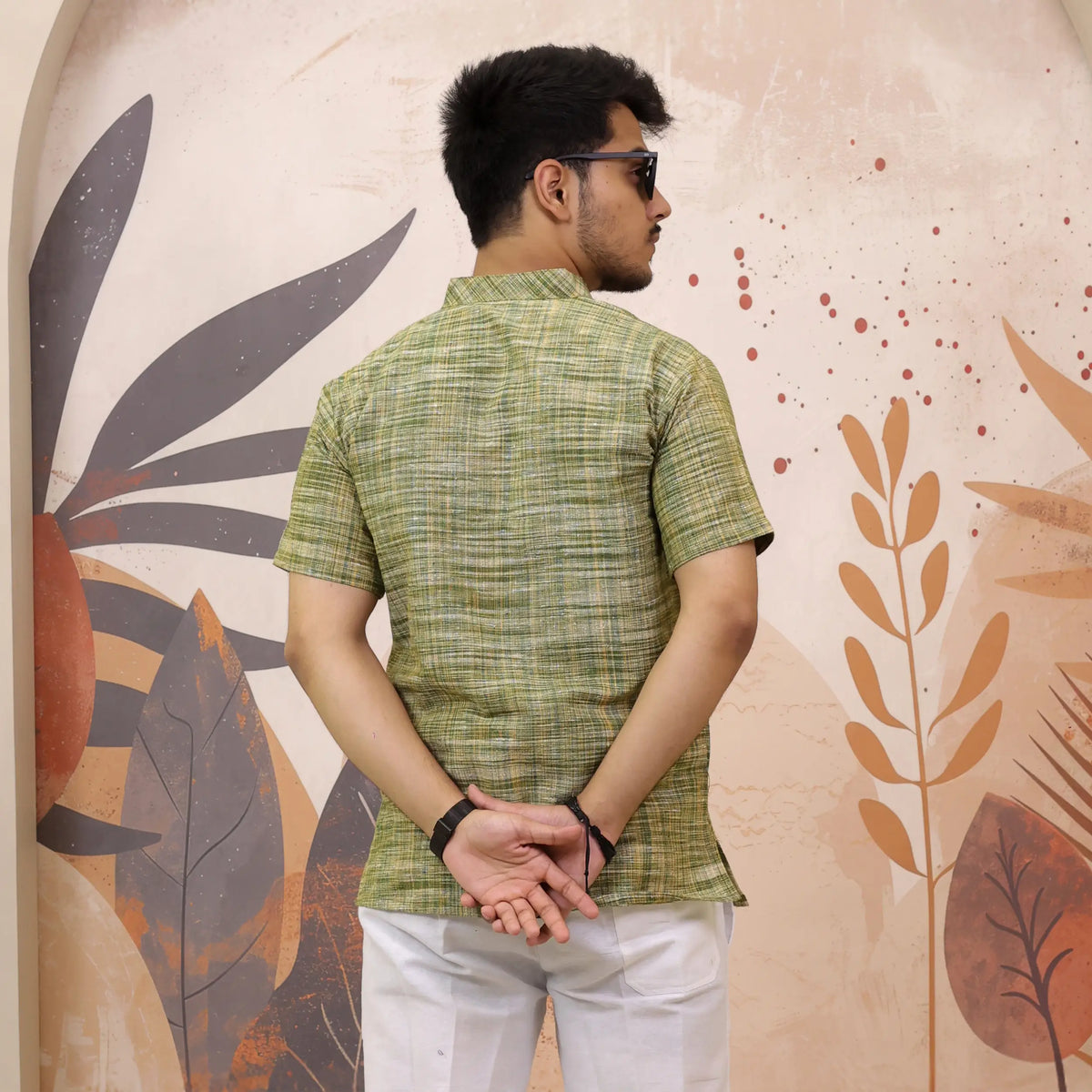 Green Pure South Cotton Half Sleeve Short Kurta