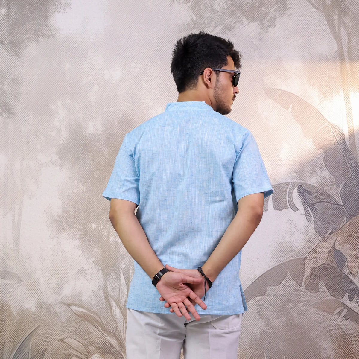 Blue Soft Linen Cotton Blend Half Sleeve Kurta