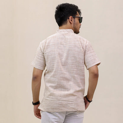 Beige Abhilasha Pure Cotton Half Sleeve Short Kurta