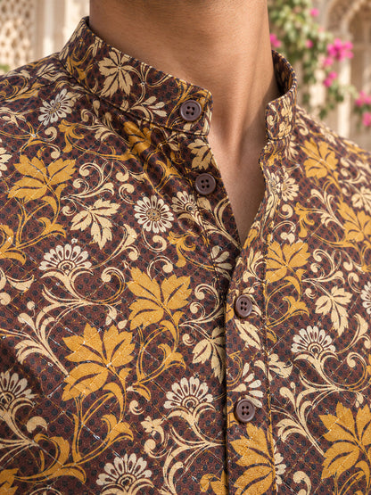 Brown Regal Printed Men's Kurta
