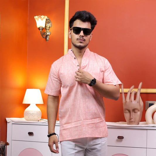 Orange Soft Linen Cotton Blend Half Sleeve Kurta