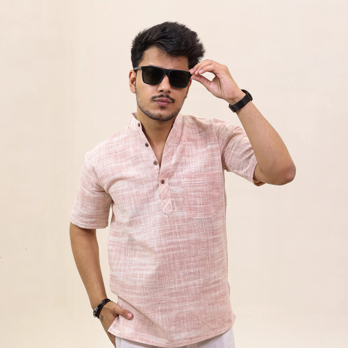 Pink Abhilasha Pure Cotton Half Sleeve Short Kurta