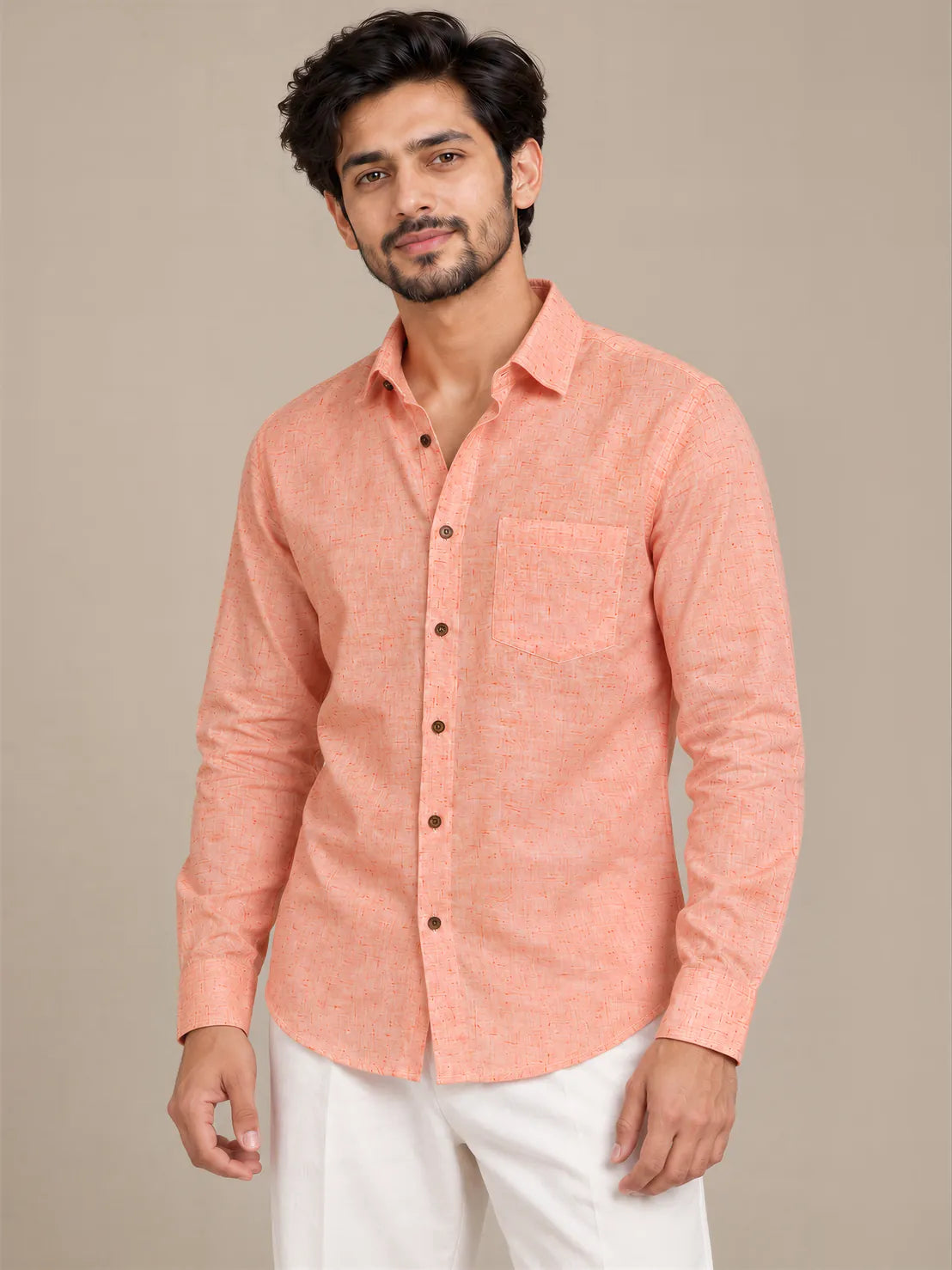 Orange Light Slub Full Sleeve Shirt