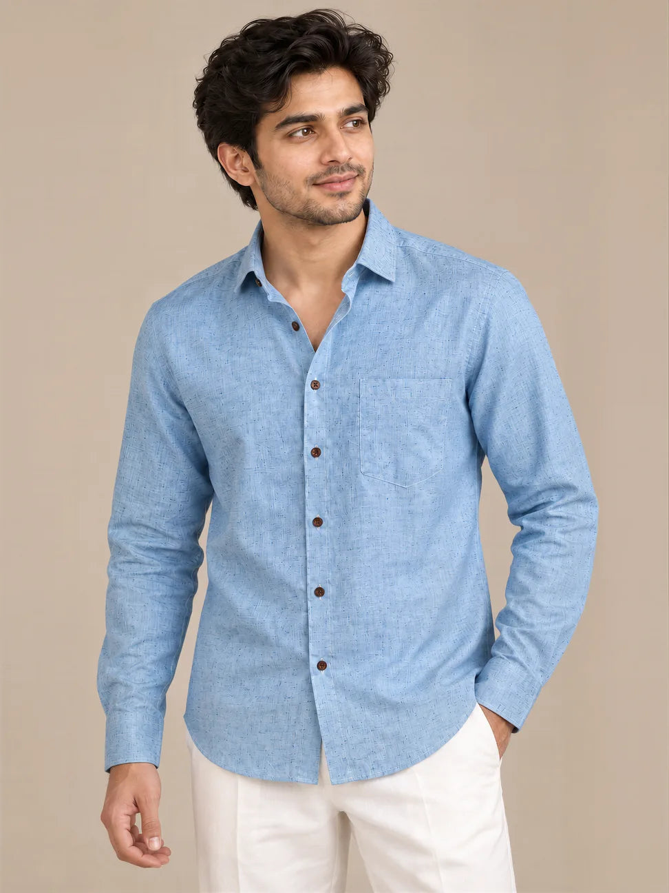 Blue Light Slub Full Sleeve Shirt
