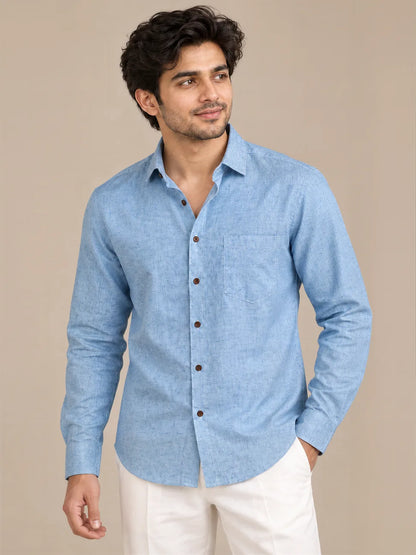 Blue Light Slub Full Sleeve Shirt