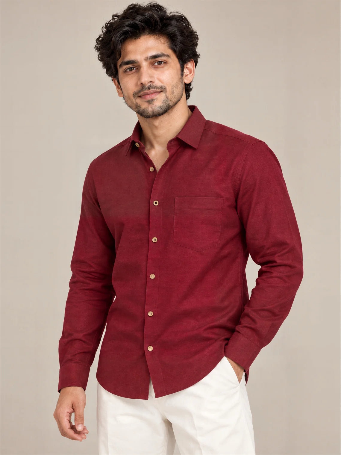 Burgundy Milky Cotton Full Sleeve Shirt