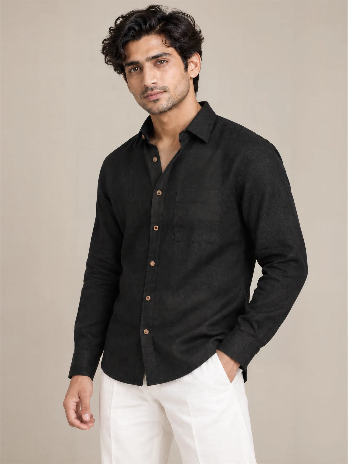 Black Milky Cotton Full Sleeve Shirt