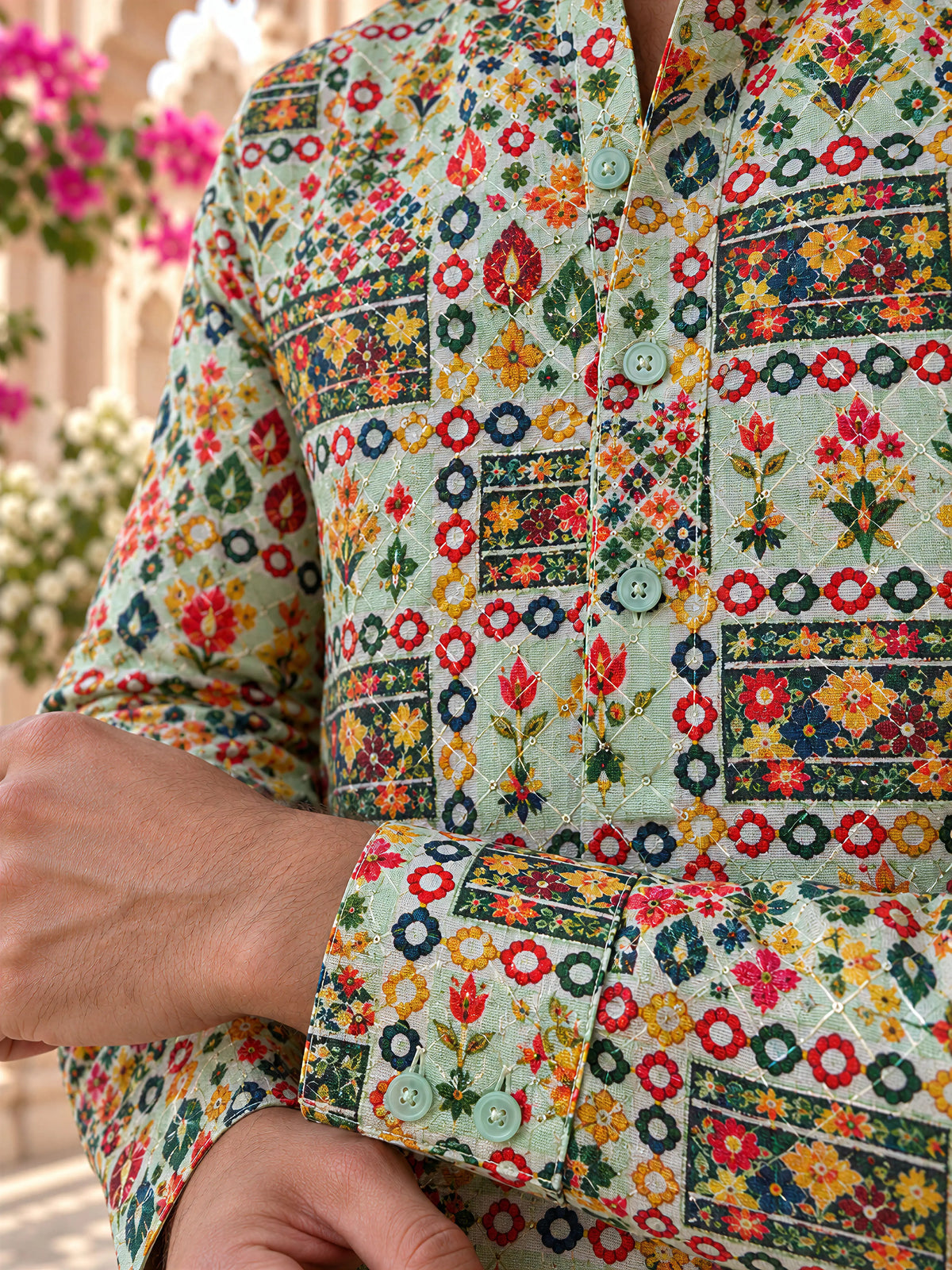 Green Vintage Printed Men's Kurta
