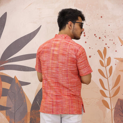 Red Pure South Cotton Half Sleeve Short Kurta