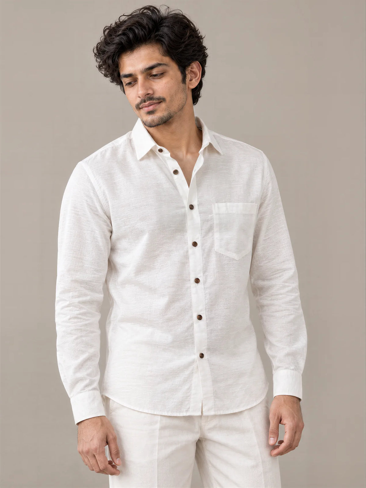 Shudh Linen White Full Sleeve Shirt