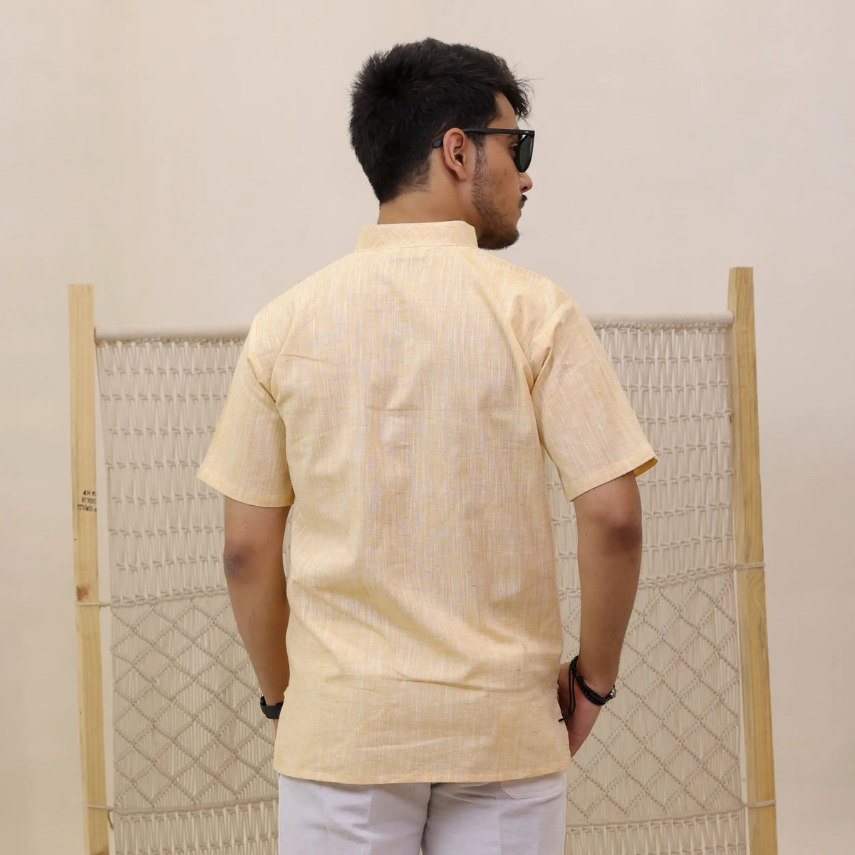 Yellow Soft Linen Cotton Blend Half Sleeve Kurta