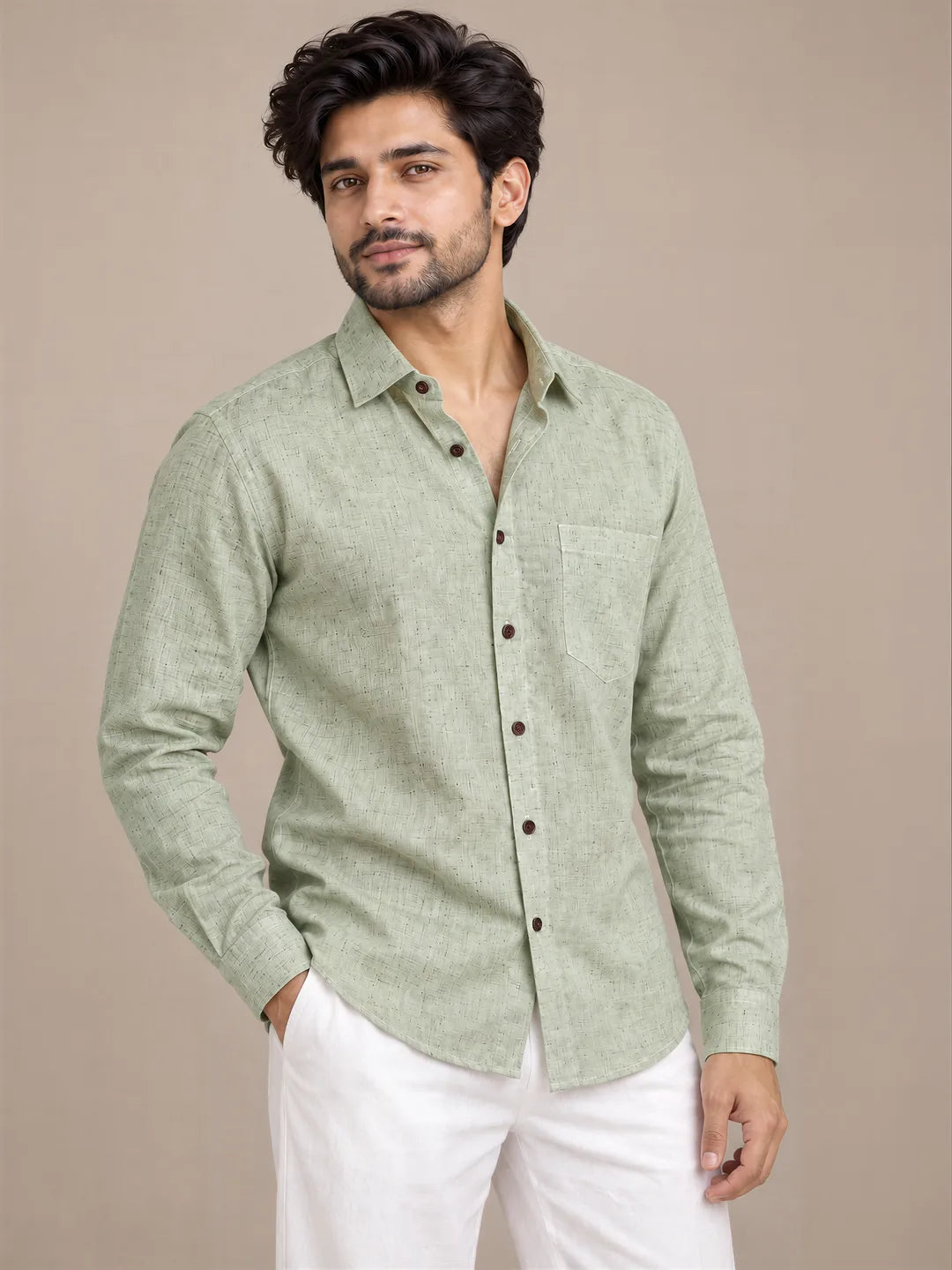 Mint Green Light Slub Full Sleeve Shirt