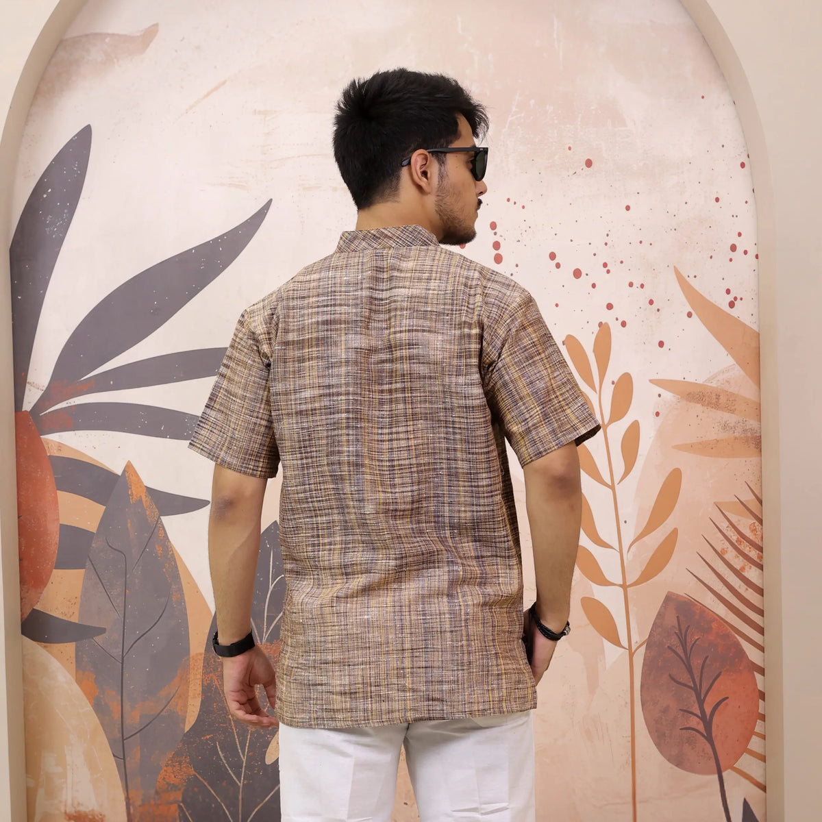 Brown Pure South Cotton Half Sleeve Short Kurta