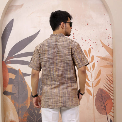 Brown Pure South Cotton Half Sleeve Short Kurta
