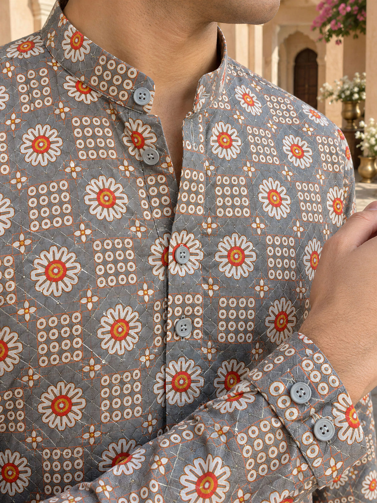 Grey Classic Printed Men's Kurta