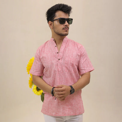 Pink Soft Linen Cotton Blend Half Sleeve Kurta