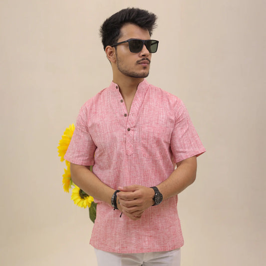 Pink Soft Linen Cotton Blend Half Sleeve Kurta