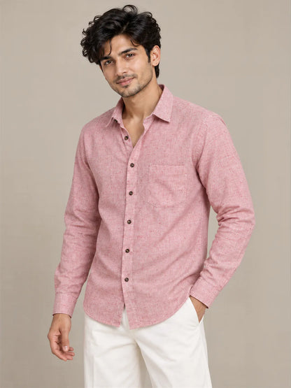 Men's Pink Light Slub Full Sleeve Shirt