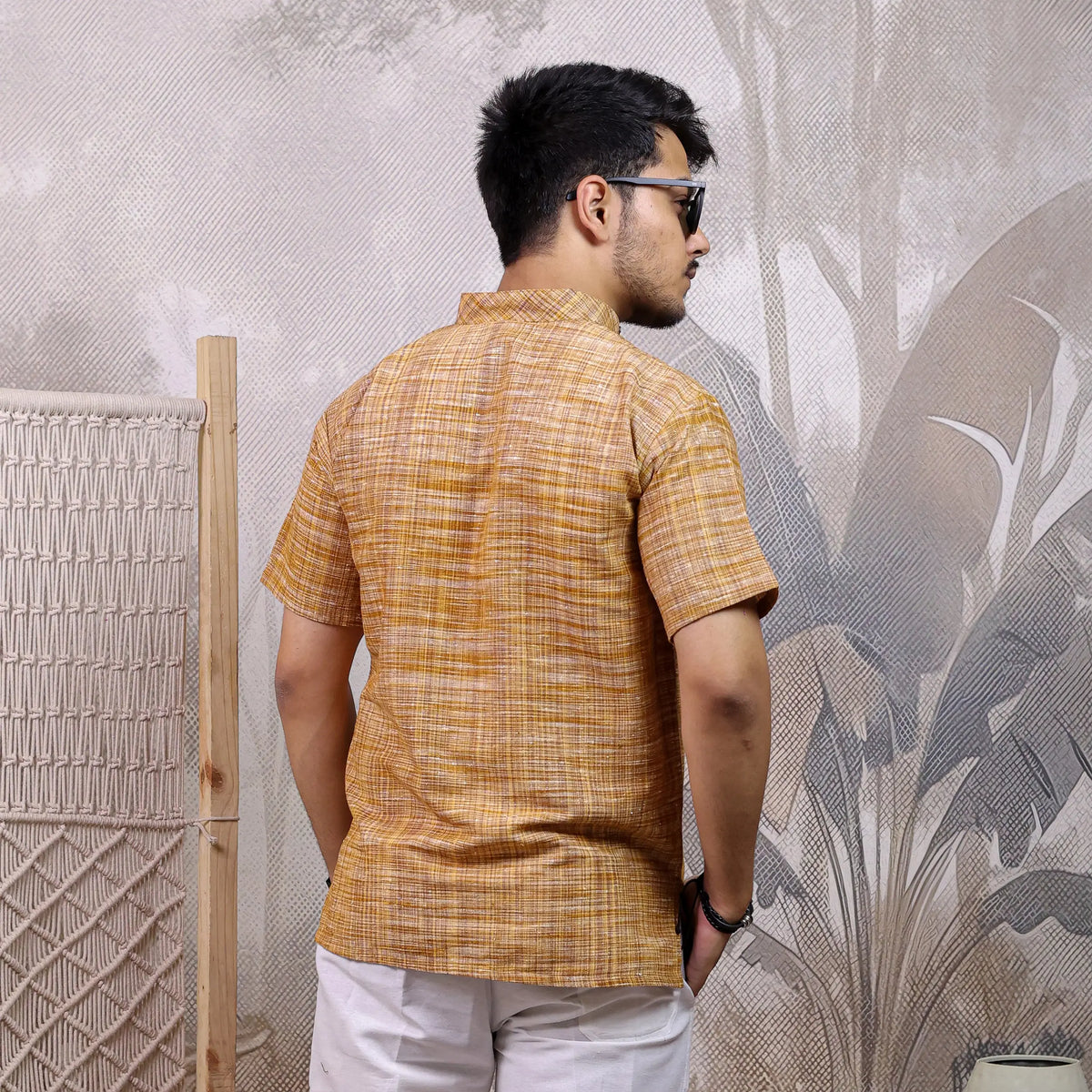Yellow Pure South Cotton Half Sleeve Short Kurta