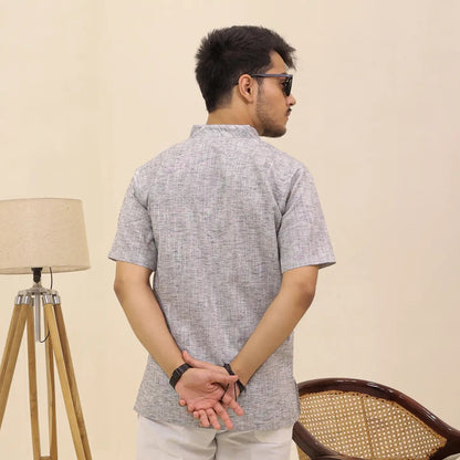 Grey Soft Linen Cotton Blend Half Sleeve Kurta