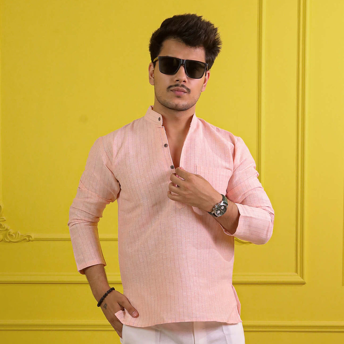 Pink Softline Full Sleeves Short Kurta