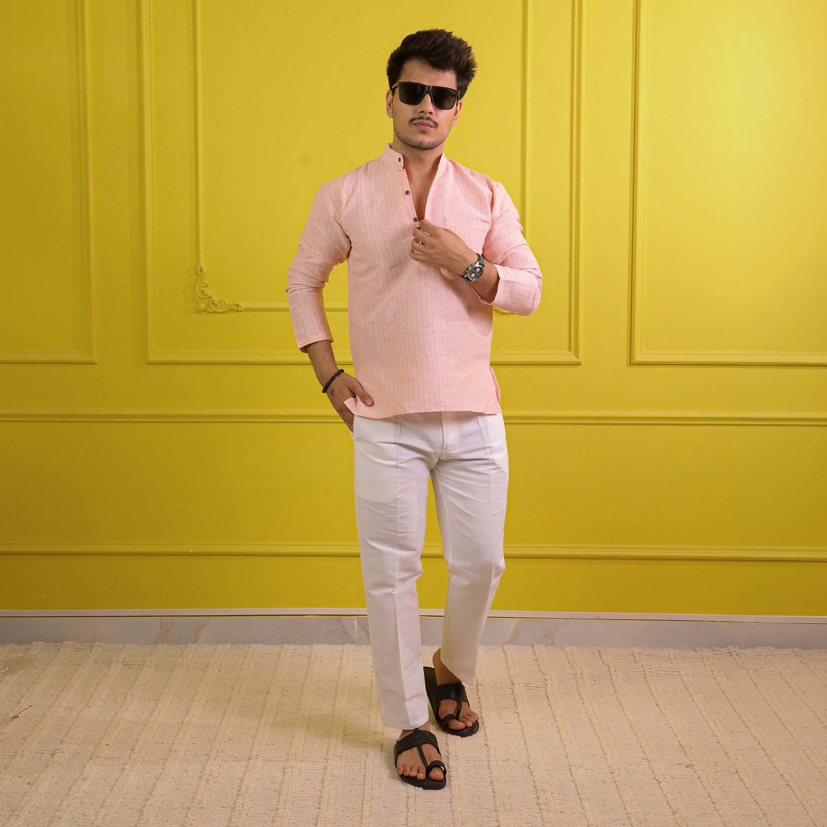 Pink Softline Full Sleeves Kurta Pant Combo Set
