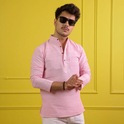 Pink Softline Full Sleeves Short Kurta