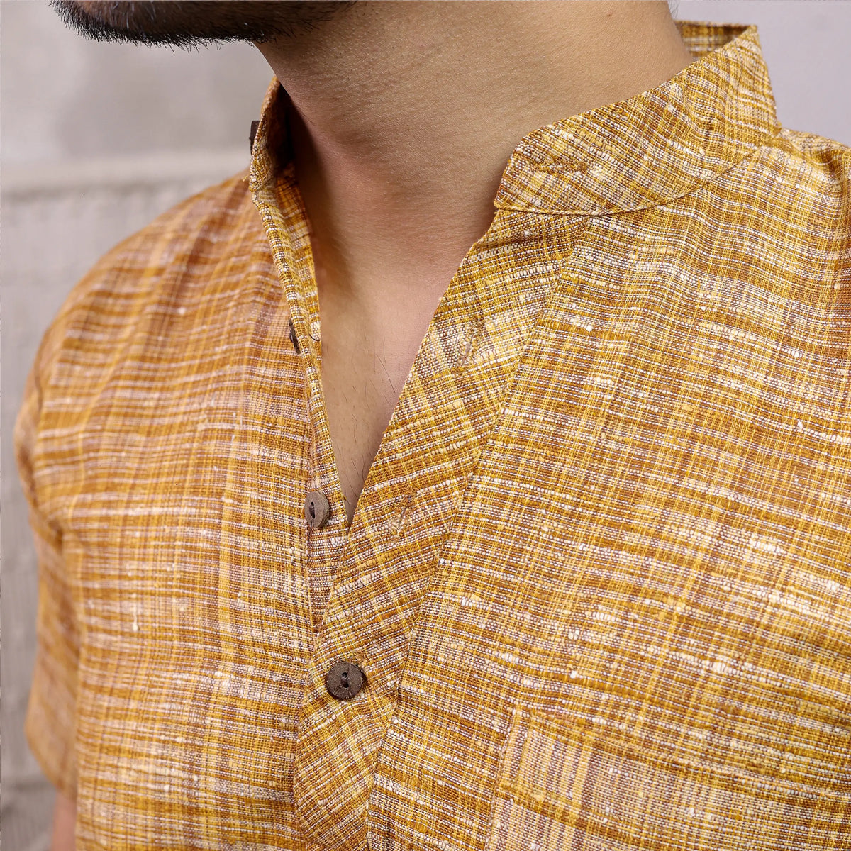 Yellow Pure South Cotton Half Sleeve Short Kurta