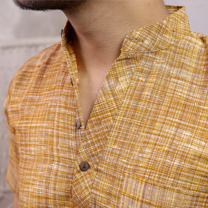 Yellow Pure South Cotton Half Sleeve Short Kurta