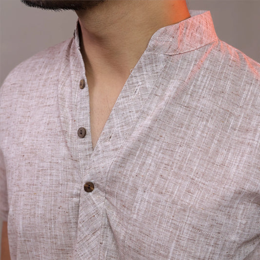 Brown Soft Linen Cotton Blend Half Sleeve Kurta