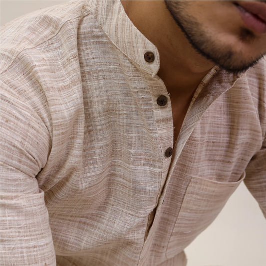 Beige Abhilasha Pure Cotton Half Sleeve Short Kurta