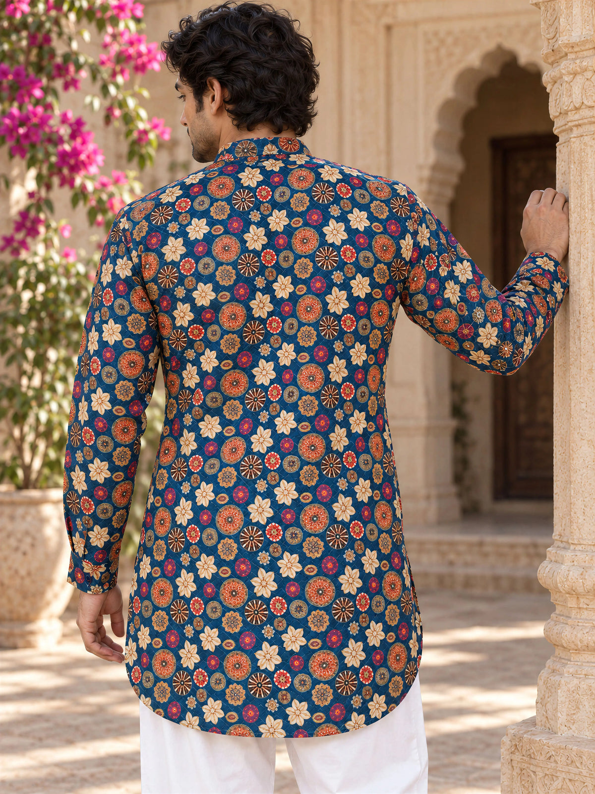 Blue Royal Printed Men's Kurta