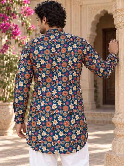 Blue Royal Printed Men's Kurta