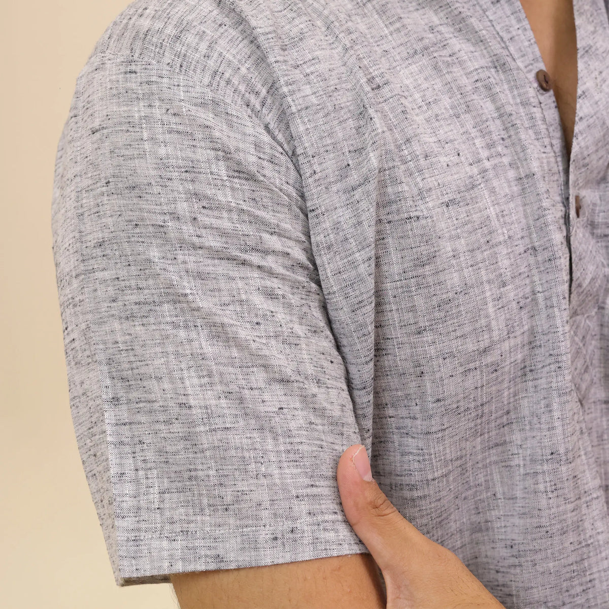 Grey Soft Linen Cotton Blend Half Sleeve Kurta