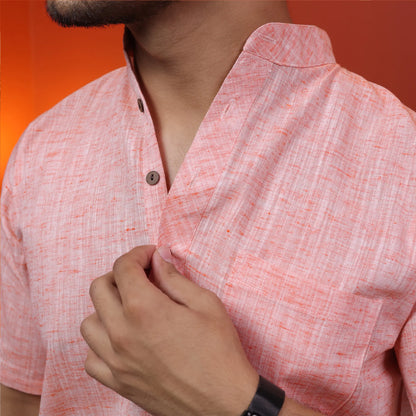 Orange Soft Linen Cotton Blend Half Sleeve Kurta