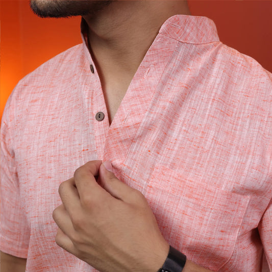 Orange Soft Linen Cotton Blend Half Sleeve Kurta