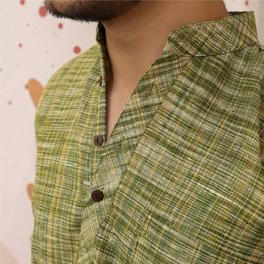 Green Pure South Cotton Half Sleeve Short Kurta
