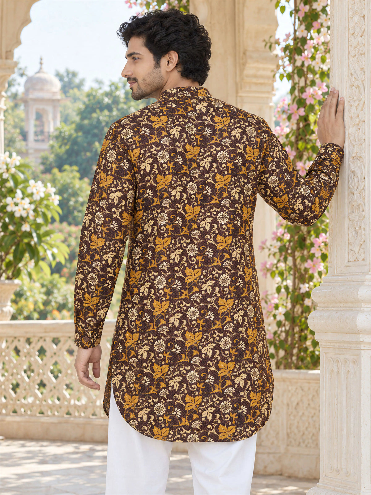 Brown Regal Printed Men's Kurta