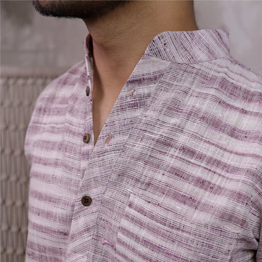 Purple Pure Cotton Zebra Fabric Half Sleeve Short Kurta