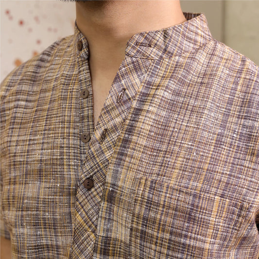 Brown Pure South Cotton Half Sleeve Short Kurta