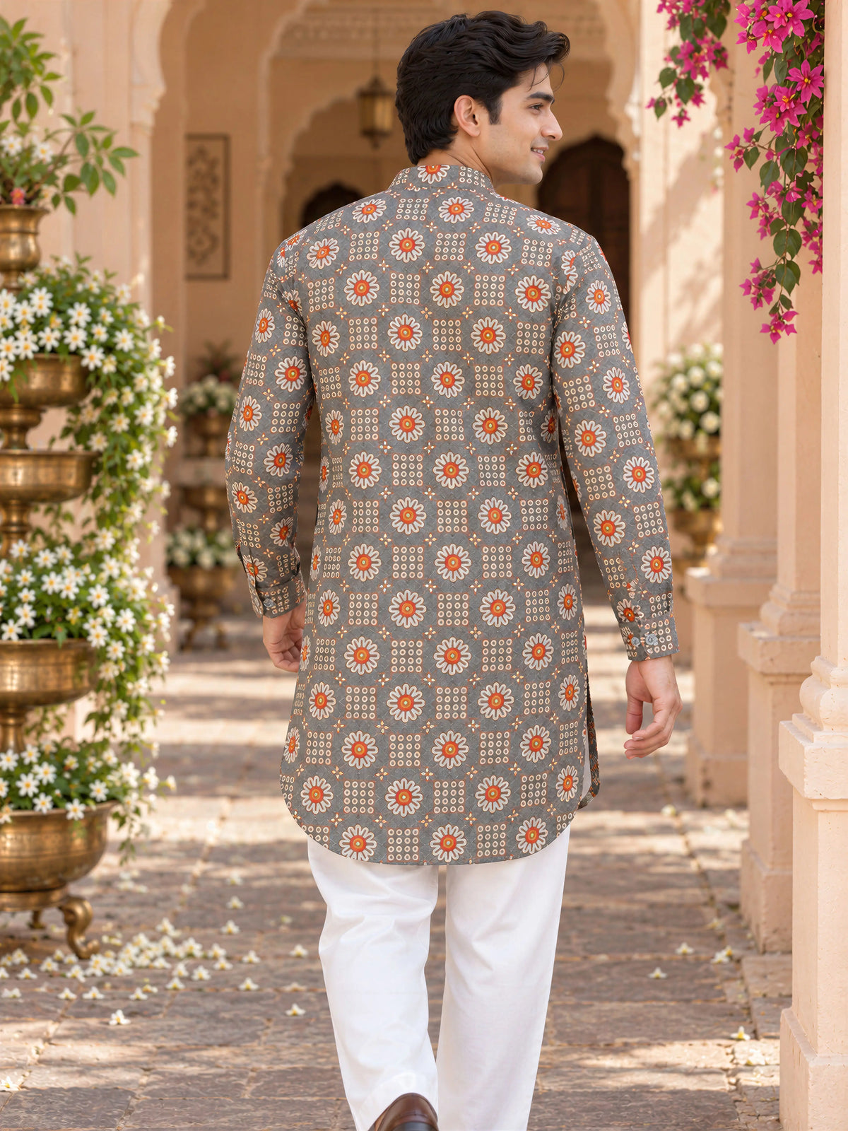 Grey Classic Printed Men's Kurta