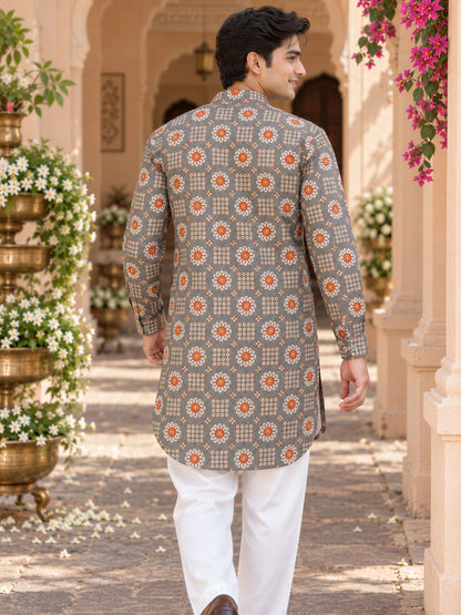 Grey Classic Printed Men's Kurta