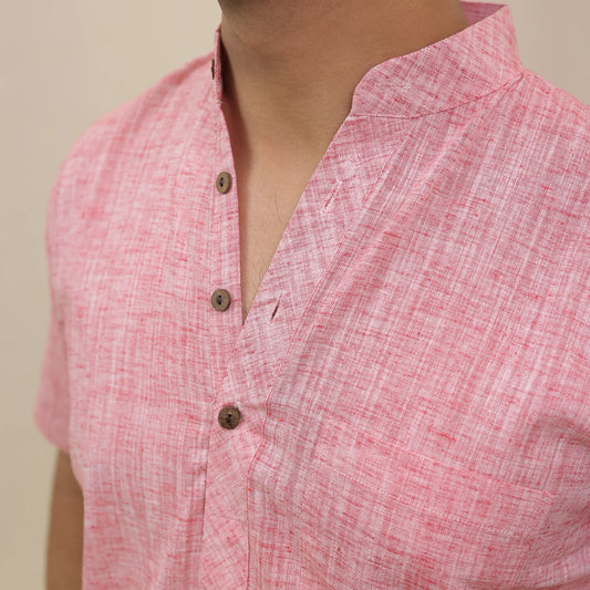 Pink Soft Linen Cotton Blend Half Sleeve Kurta